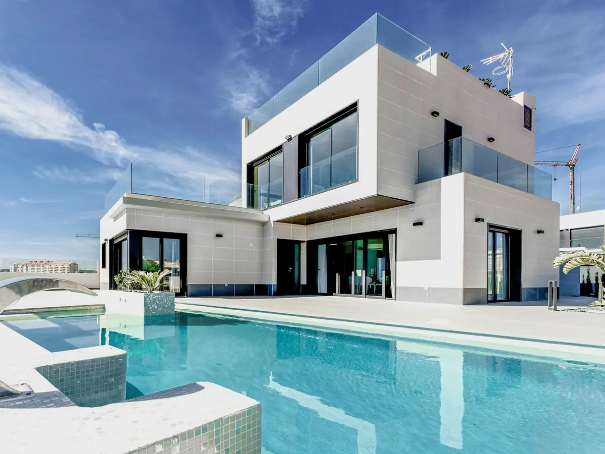 Modern luxury villa with infinity pool for a premium real-estate website
